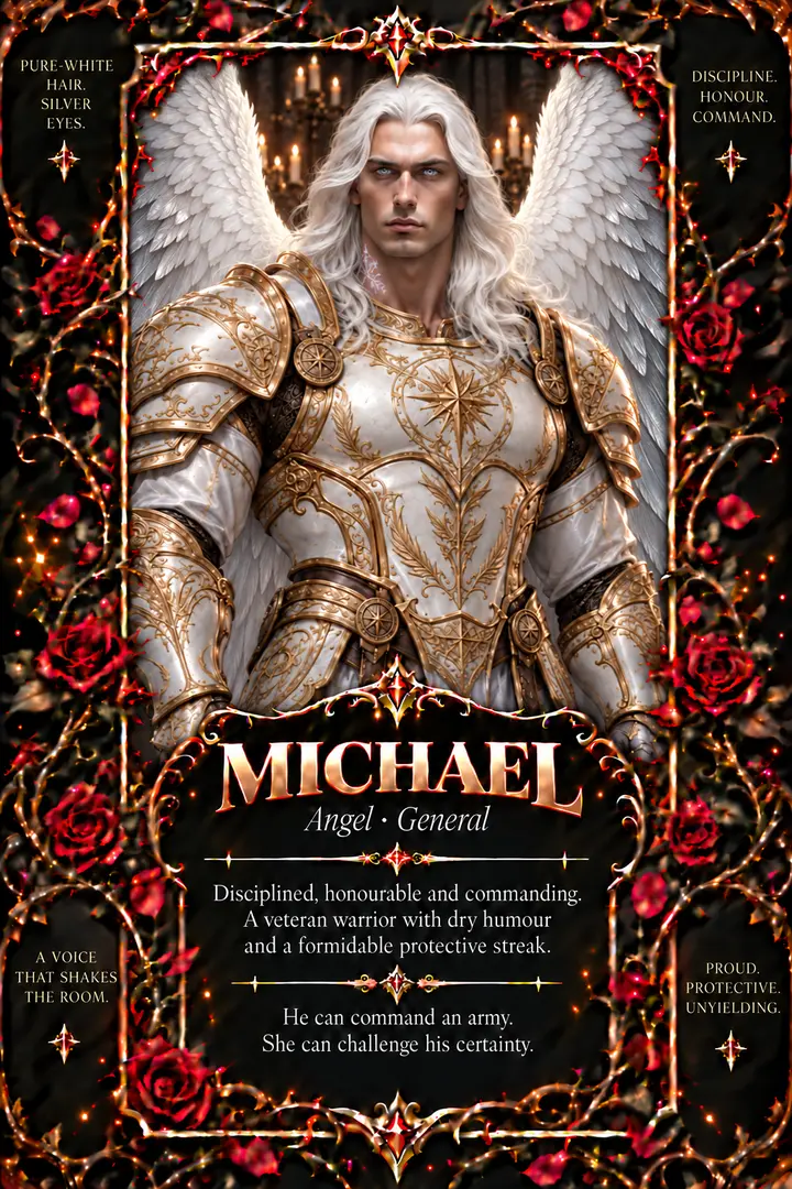 Illustrated character card for General Michael.