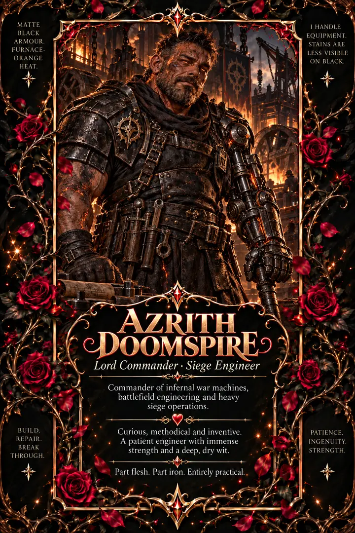 Illustrated character card for Azrith Doomspire.
