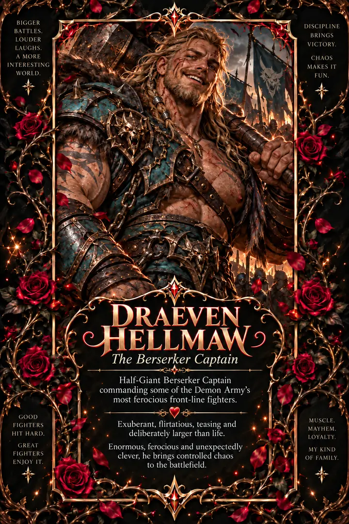 Illustrated character card for Draeven Hellmaw.